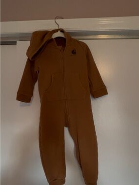 Carhartt Chest-Logo Brown Hooded Toddler One-Piece Footie